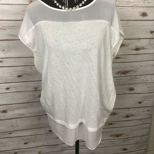 Ann Taylor white Knit Top Sz XL with sheer trim🎀